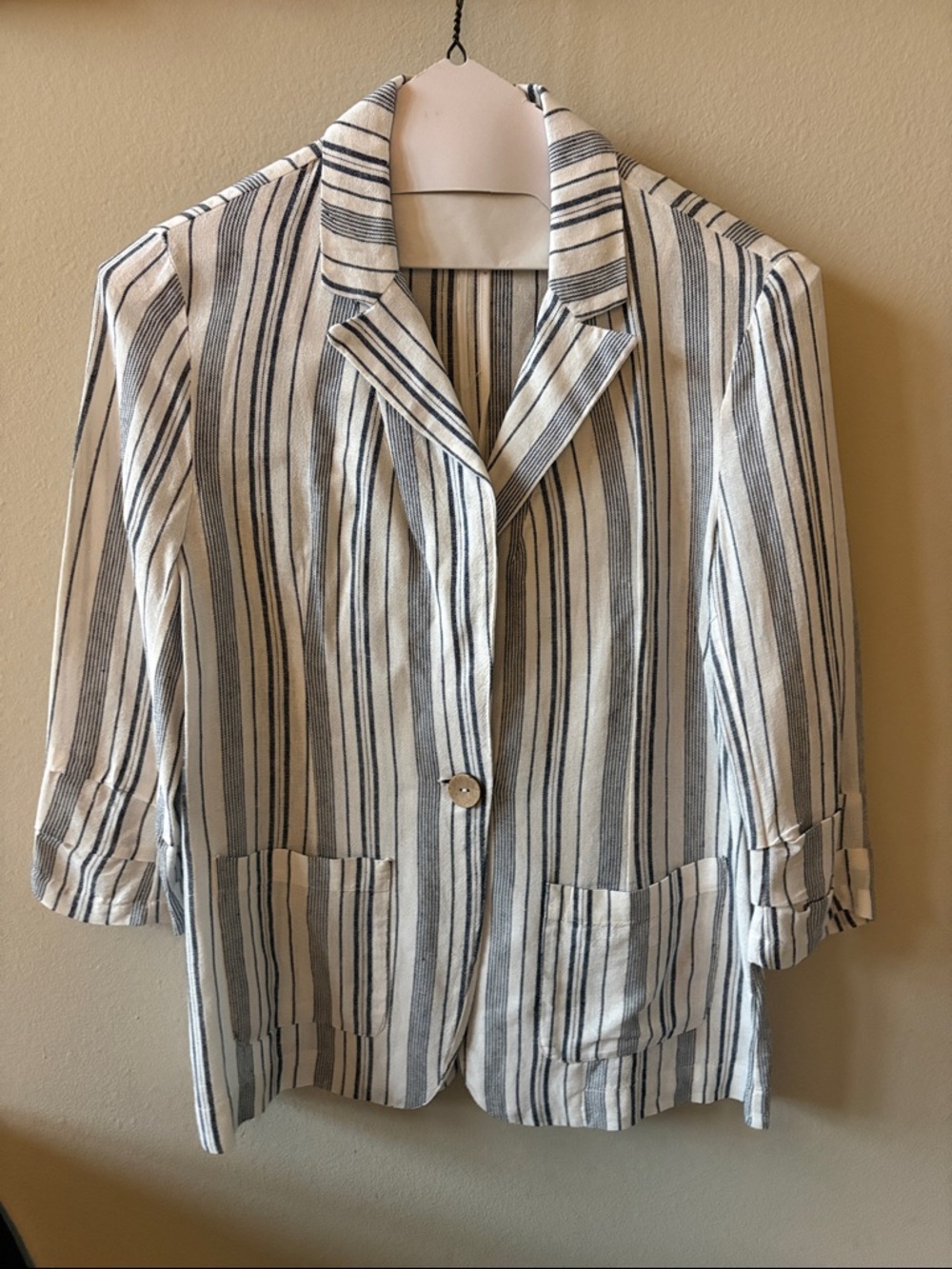 Ellen Tracy Navy and White Striped Relaxed Blazer